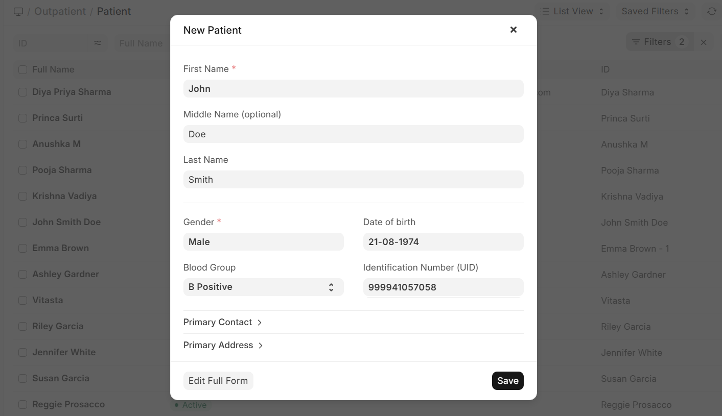 Patient Quick Entry